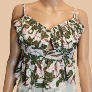 Parker Womens Cami Top Sz 14 Pink Green Tropical Print Adj Straps Summer Days